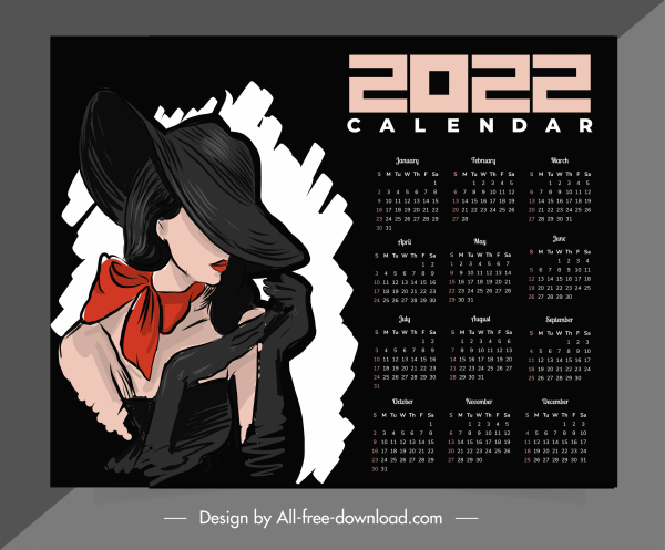 календарь шаблон элегантная дама эскиз темный ручной эскиз