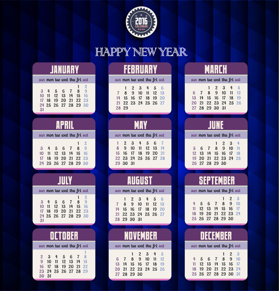 シンプルなカレンダー 2016 年テンプレート