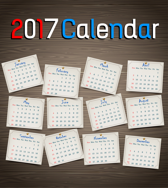 Kalender 2017 template pin tabel