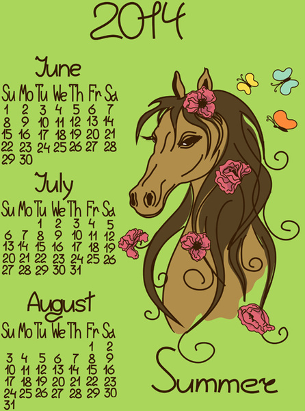 calendar14 cavallo anno vettore