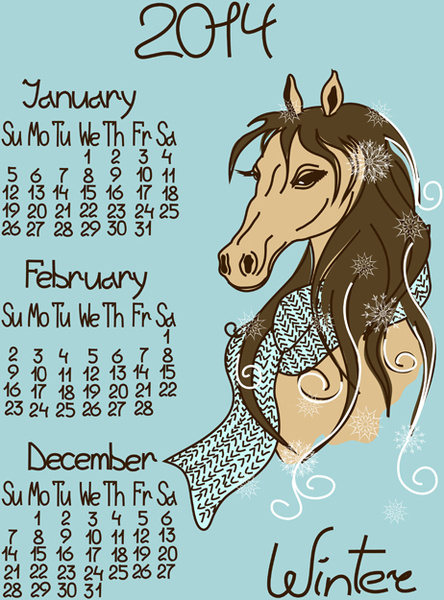 vektor tahun kuda calendar14