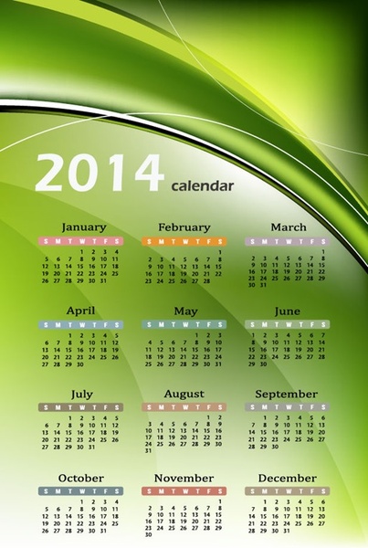 calendar14 dengan grafis vektor abstrak latar belakang hijau