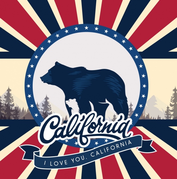 Califórnia publicidade banner urso ícone raios caligrafia decoração