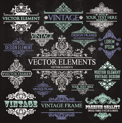 kaligrafi frame dengan dekorasi elemen gaya vintage vektor
