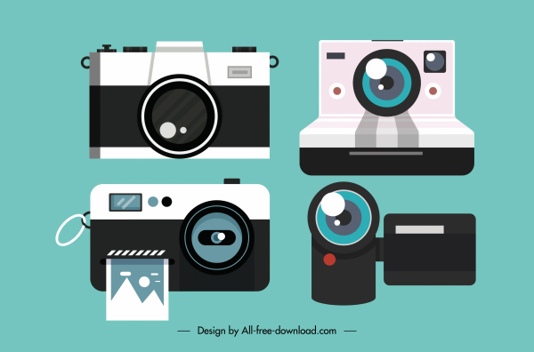 iconos de dispositivo de cámara boceto plano de color