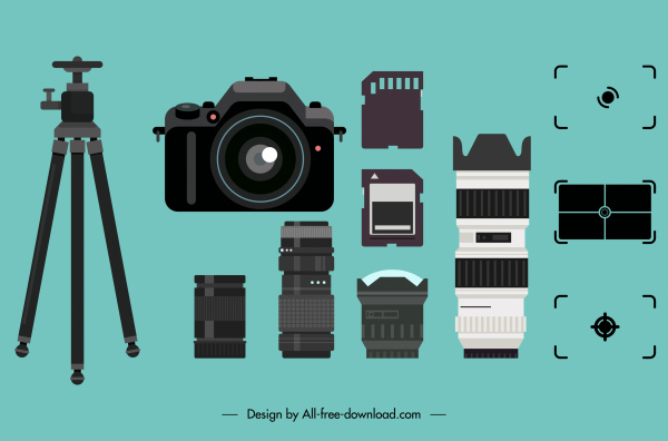 dispositivos de cámara componentes iconos boceto moderno