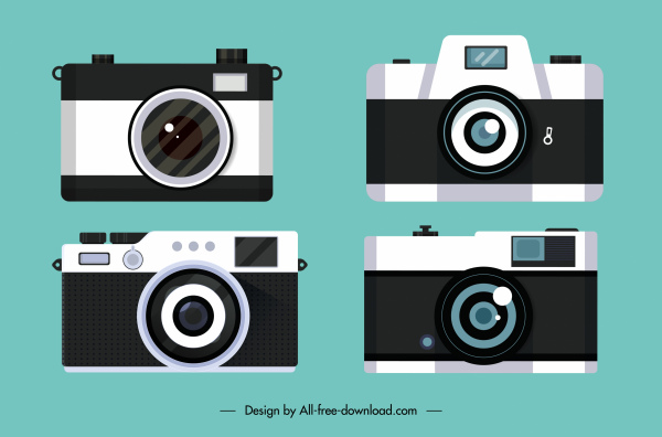 Kameramodell Icons moderne flache Skizze