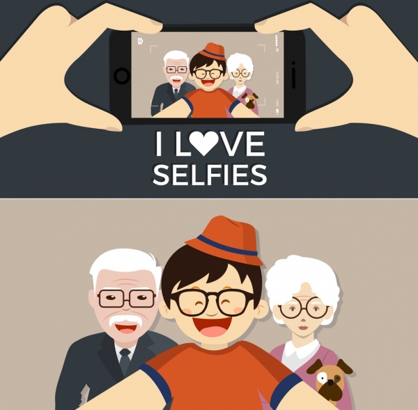 人間写真スマート フォン画面アイコンを広告カメラ selfie