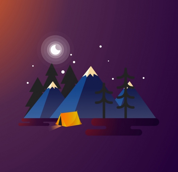 o Camping fundo tenda monte ícones coloridos 3d decoração
