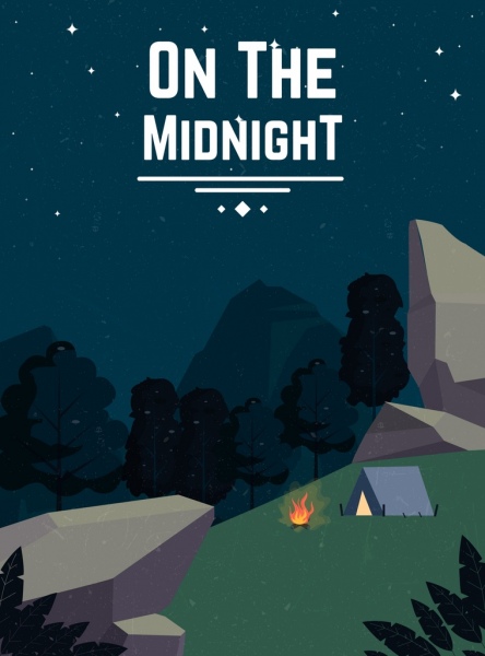 o Camping fundo tenda montanha rochosa noite tempo ícones