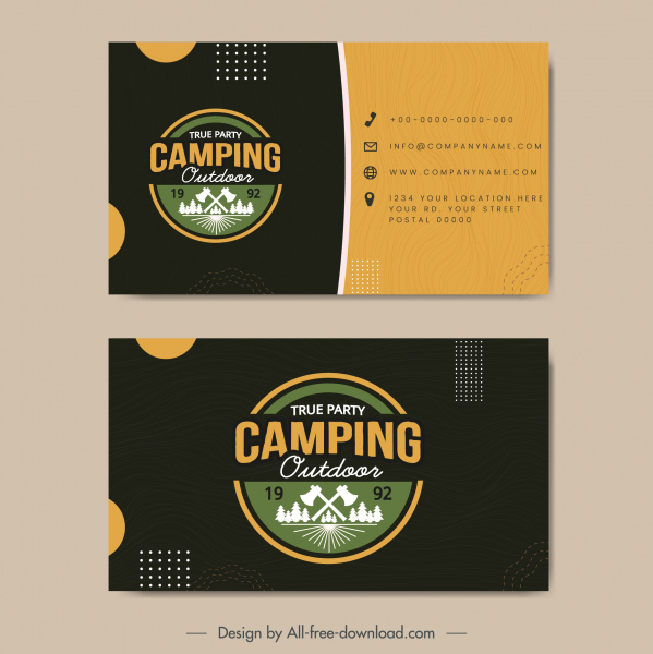 plantilla de tarjeta de visita camping diseño clásico de contraste plano plantilla de tarjeta de visita