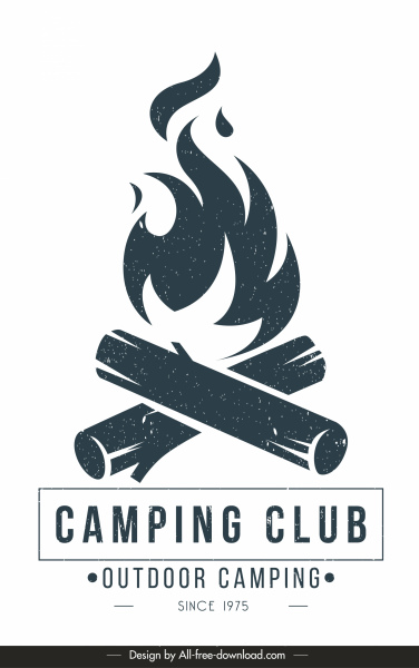 camping clube pôster preto branco clássico esboço plano