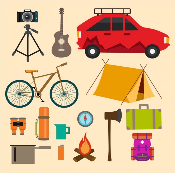 les éléments de conception différentes icônes colorées camping isolement