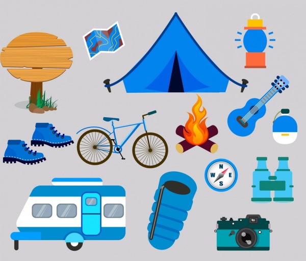 camping elementos de diseño de varios colores aislamiento símbolos
