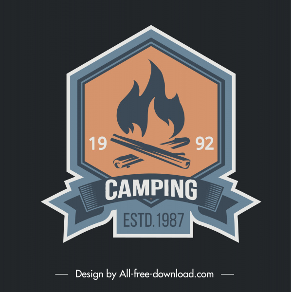 plantilla de camping campamento fuego bosquejo diseño clásico