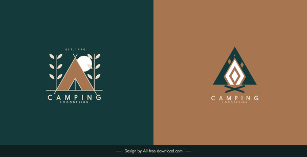 modelos de logotipo de camping flat clássico formas decoração