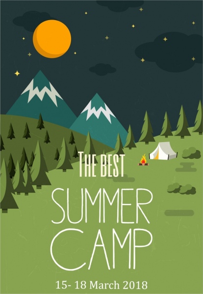 il campeggio poster paesaggio montano tenda luna icone arredamento
