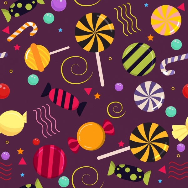 caramelos de fondo iconos brillantes multicoloras