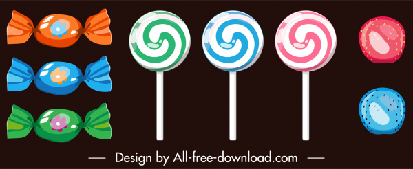 사탕 아이콘 여러 가지 빛깔의 모양 장식 평면 디자인