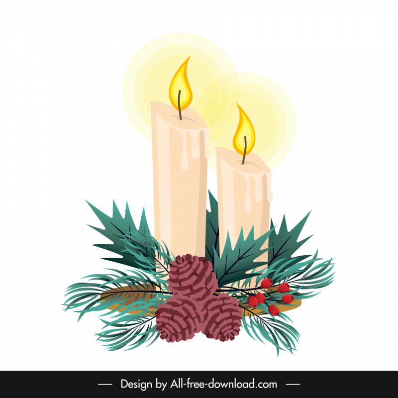 촛불 소나무 크리스마스 장식 요소 우아한 클래식 디자인