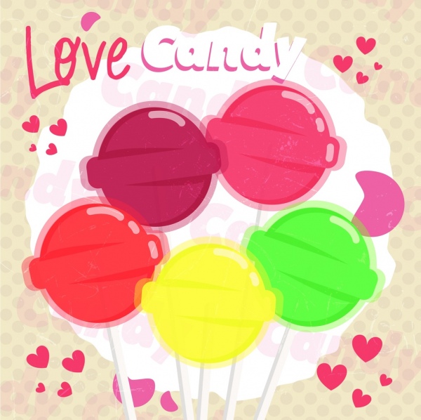 Fondo colorido brillante iconos redondos corazones decoración de caramelo
