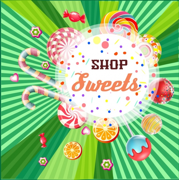 Candy Shop Werbung bunte glänzende Design Strahlen Dekor