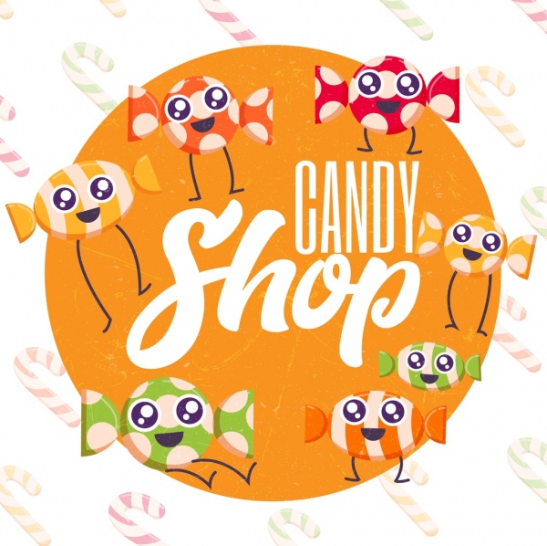 candy shop reklama Ładna stylizowane ikony koło układu