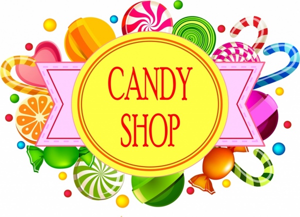 tienda del caramelo fondo cinta plana de diversos objetos coloridos