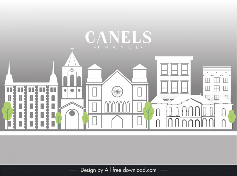 Canels 프랑스 광고 배너 플랫 실루엣 건축 스케치