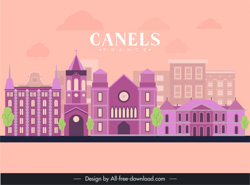 canels ฝรั่งเศสโฆษณาแบนเนอร์ตกแต่งสถาปัตยกรรมสีม่วง
