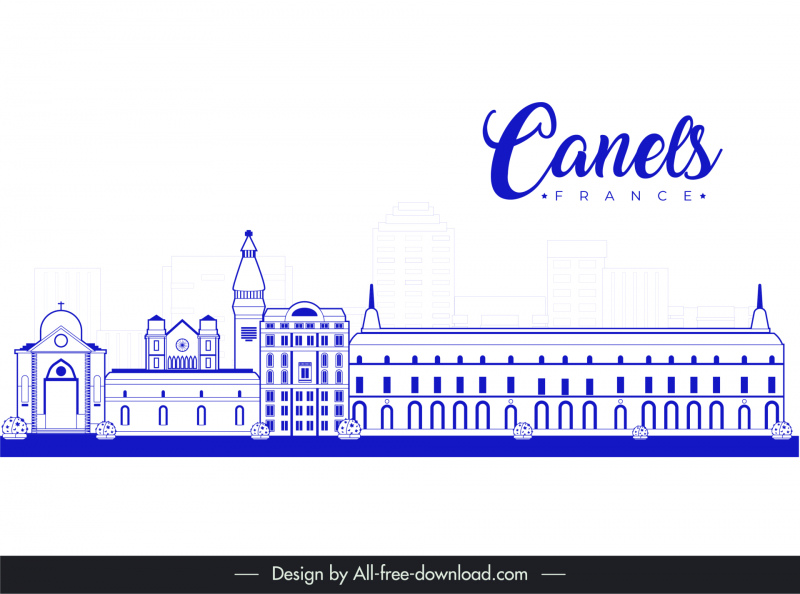 Canels Франция рекламный плакат шаблон плоская европейская архитектура контур