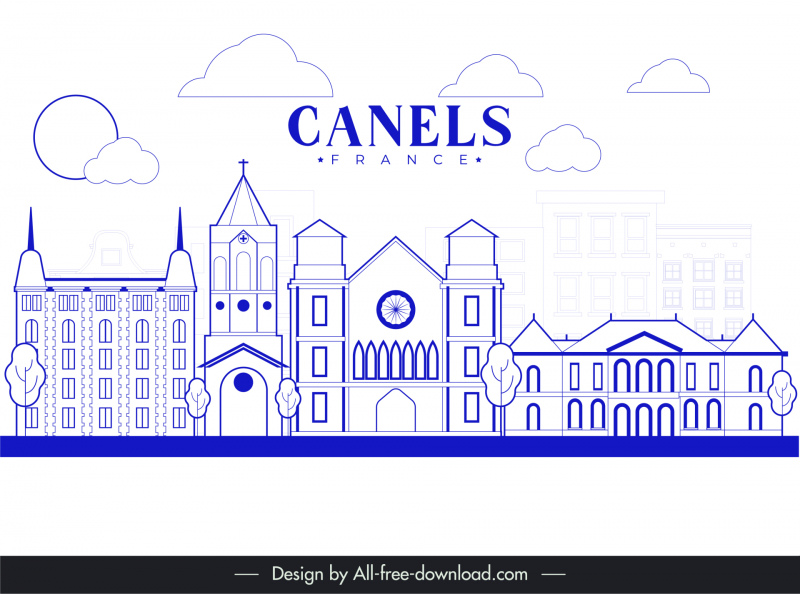 canelsフランスポスターテンプレートフラットブルーホワイトヨーロッパ建築の概要