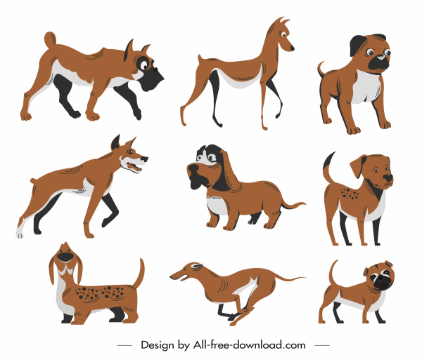 Canines Icons niedliche Cartoon-Skizze