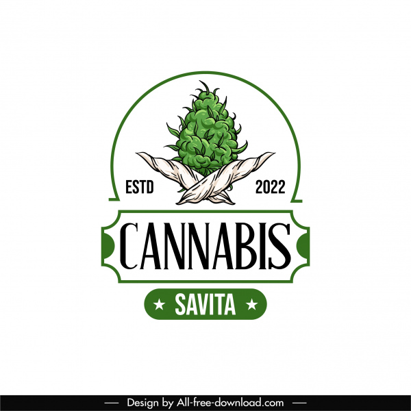 Cannabis-Label-Logotyp flach handgezeichnetes klassisches Design