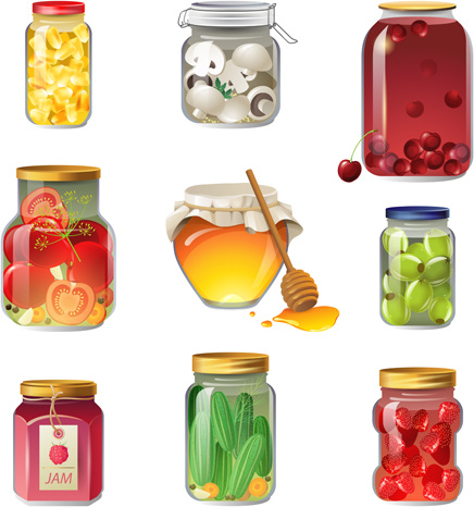 Obst- und Gemüsekonserven Vektor-icons