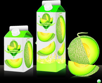 bebidas de melón con vector de embalaje