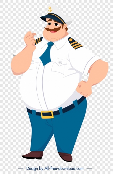 Kapten ikon berwarna karakter kartun pria gemuk
