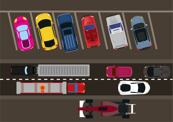 ilustracja wektorowa samochodów i ruchu z wysokości