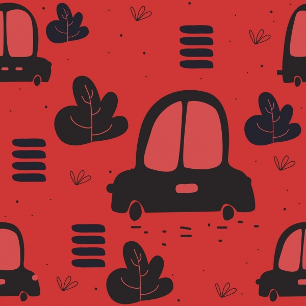 Mobil latar belakang merah hitam mengulangi ikon dekorasi