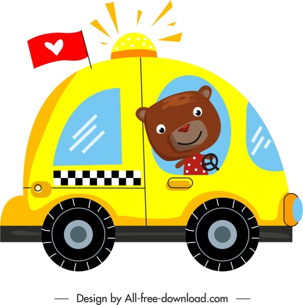 ikon mobil bergaya kartun beruang kartun sketsa datar berwarna-warni