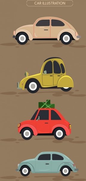 Car Icons Collection Various Colored Types Cartoon Design