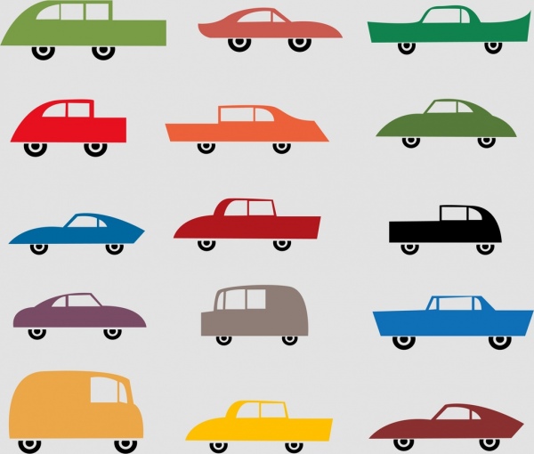 coleção de ícones de carros diferentes tipos de plano de projeto colorido