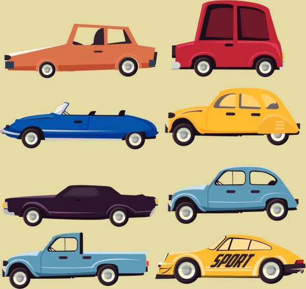 Коллекция икон автомобилей различных типов плоский дизайн