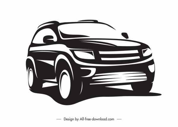 silueta icono modo coche boceto blanco negro dibujado a mano