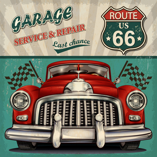 Car Posters Vintage Style Vector
