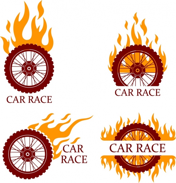 Auto Rennen Designelemente flammenden Fahrrad Räder Isolierung
