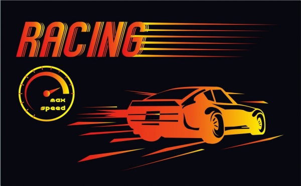 自動車レースの背景の暗い設計速度計のアイコン