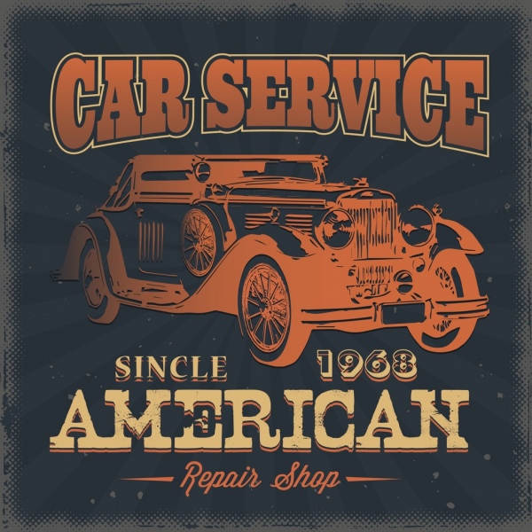 汽车服务广告的古董装饰深色文本图标