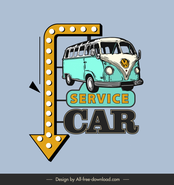 template tanda layanan mobil sketsa panah bus retro