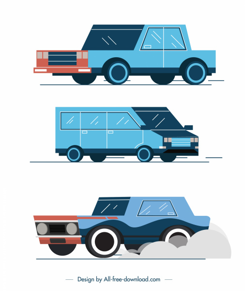 véhicules de voiture icônes croquis classique bleu